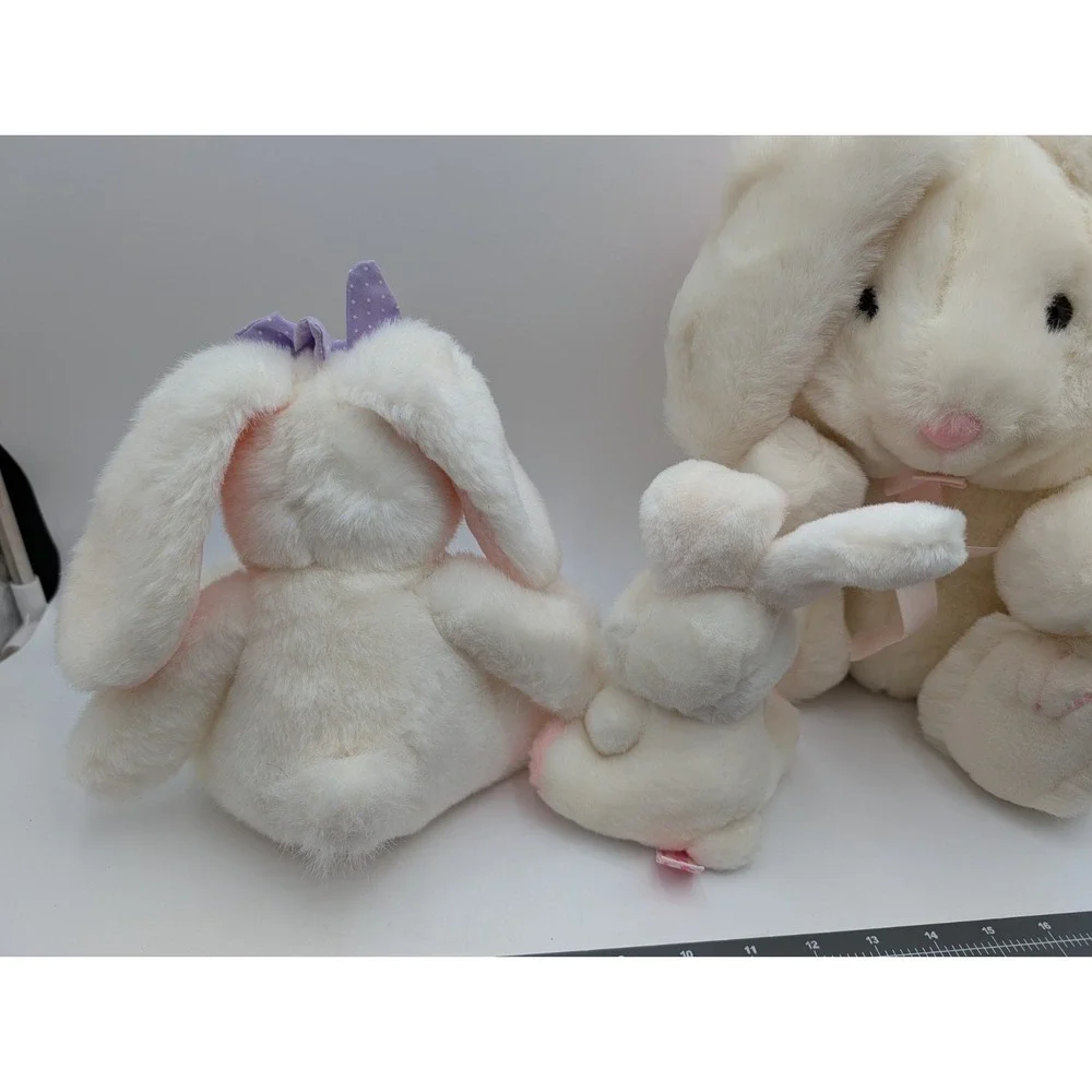 Russ Rabbit Plush Sunny Bunny Bumper‎ Nina Lot of 3 White Stuffed Animal Toy